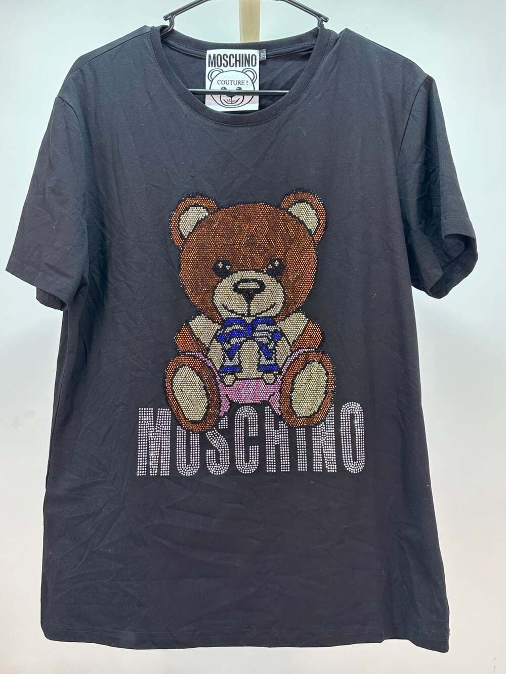 Moschino Teddy Bear Rhinestone T-Shirt Size 2XL Black